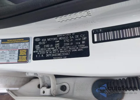 2021 Kia Forte Gt-Line z USA, uszkodzony, nr VIN 3KPF34AD3ME293447